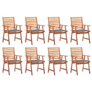 Cadeiras de jantar p/ jardim 8 pcs c/ almofadões acácia maciça