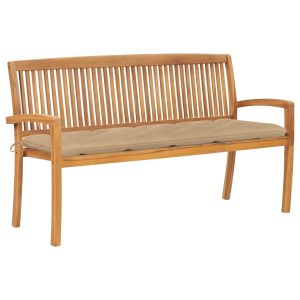 Banco de jardim empilhável vidaxl com almofada, madeira de teca maciça, 159
