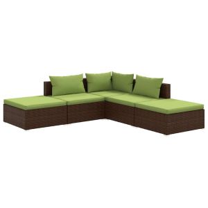 5 pcs conjunto lounge jardim c/ almofadões vime pe castanho