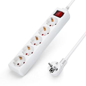 Aigostar régua extensora de 5 tomadas com cabo de 1,5 m e interruptor