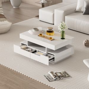 Mesa de centro com LED e 4 gavetas branco 36x80x50cm