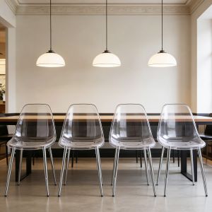 Cadeira de jantar transparente em abs e metal prateado