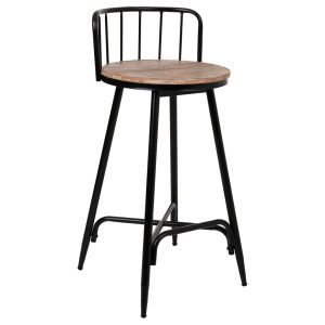 Banquinho com respaldo de metal e madera preto 41x41x88