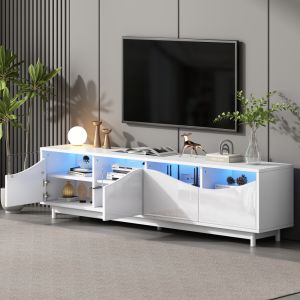 Móvel de tv curvo branco alto brilho com LED 51x175x38cm