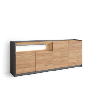 Aparador sala de jantar, 207x37x80cm, carvalho e preto, LED rf4937