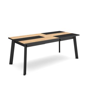 Mesa sala de jantar, 194x90x75cm, carvalho e preto, pés de madeira rf2911