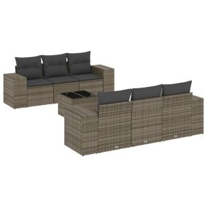 vidaXL set de sofás de jardín 7 piezas con cojines ratán pe gris