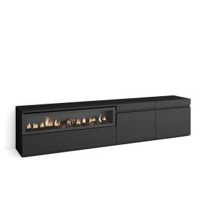 Móvel de tv, 200x35x45cm, preto, lareira eléctrica rf2181