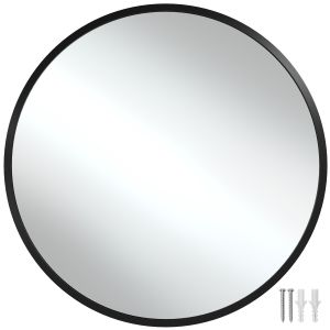 Espelho de parede redondo com resistente marco de alumínio ø60 cm, preto