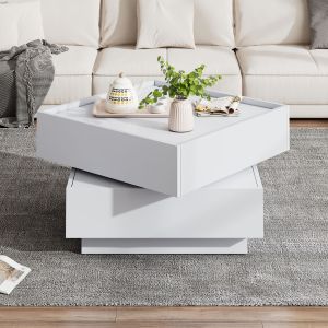 Mesa de centro giratória com 2 gavetas branco 38x60x60cm