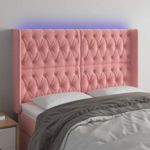 Cabeceira de cama c/ luzes LED veludo 163x16x118/128 cm rosa ptob7697