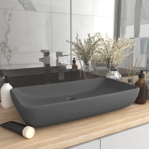 Lavatório luxuoso retangular 71x38cm cerâmica cinza-escuro mate pt6413