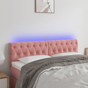 Cabeceira de cama c/ luzes LED veludo 144x7x78/88 cm rosa