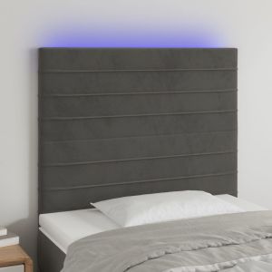Cabeceira de cama c/ LED veludo 100x5x118/128 cm cinza-escuro ptob8402