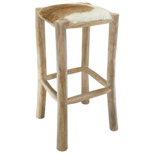 vidaXL taburete de cocina de piel de cabra y madera de teca maciza