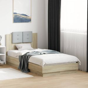 Cama c/ cabeceira/luzes LED 75x190 cm carvalho sonoma seaw8622