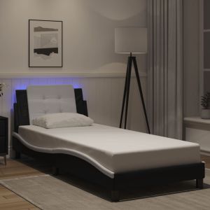 Estrutura cama c/ luzes LED 90x200 cm couro artif. Preto/branco pt9622