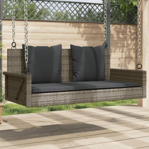 Banco baloiço com almofadões 119x56x48 cm vime pe cinzento