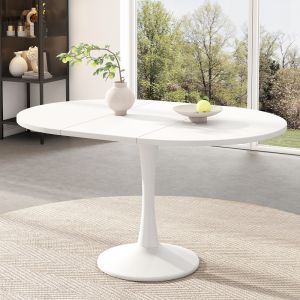 Mesa de jantar extensível oval mdf branco 75x140x100cm