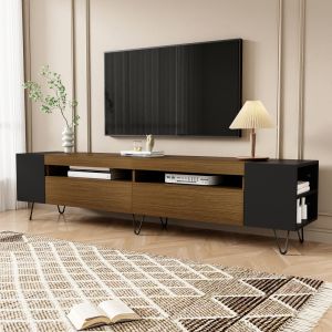Móvel de tv preto e madeira 43x180x36cm