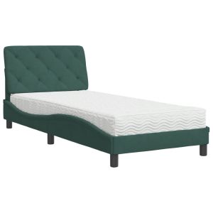 vidaXL cama con colchón terciopelo verde oscuro 90x200 cm