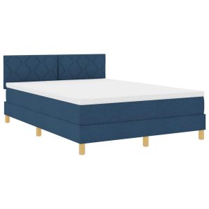 vidaXL cama box spring con colchón con colchón azul 140 x 190 cm tela
