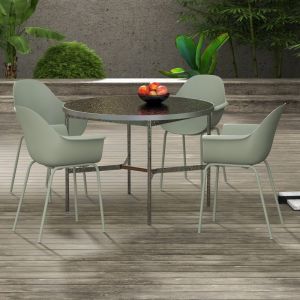 Cadeiras de jardim conjunto 4 verde aço para exterior com encosto alto