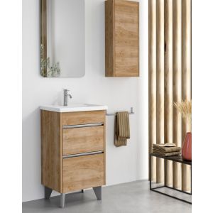 Móveis de banho com pés com lavaloiça cerâmica|carvalho natural  cromo 50cm