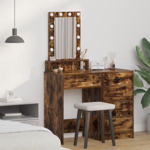 Mesa de maquilhagem com luzes LED carvalho fumado 50x41x140 cm wf887332