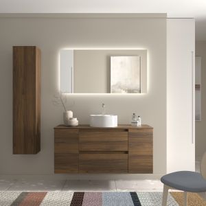 Móvel bequia 120cm + 1 porta central coquete+ pia | nogueira120x45x56
