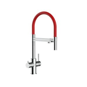 Torneira de cozinha 5 vias aço inoxidável chuveiro 2 jatos, polido/vermelho