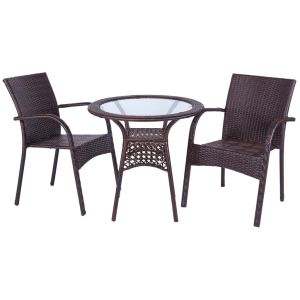 Conjunto de mesa e duas cadeiras em metal marrom