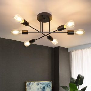 Nettlife luz de teto do vintage 6 lâmpadas industrial sala estar E27 preto