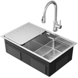 Pia de cozinha em inox escovado 70x44cm - com cesto de ralo, placa de desco