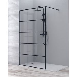 Ecrã de duche fixo de entrada a nível | painel de grelha preta 120cm preto