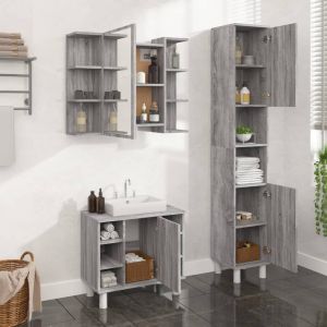 3 pcs conjunto móveis wc derivados de madeira cinzento sonoma