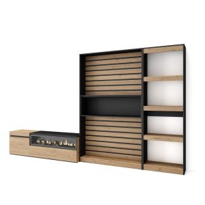 Móveis tv, 320x35x186cm, carvalho e preto, lareira eléctrica rf2596
