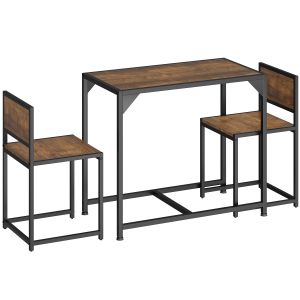 Juego de comedor industrial de 3 peças, mesa e 2 cadeiras madeira oscura