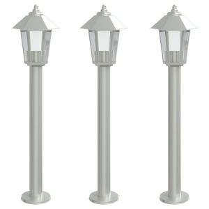 Lampadários de exterior 3 pcs prateado 80 cm em aço inoxidável prata 02_004