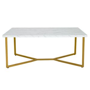 Mesa de centro moderna 107 x 60 x 45,5 cm com pés em metal dourado e