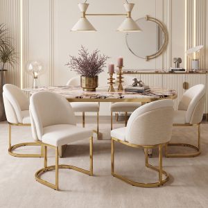 Conjunto sillas comedor chenilla beige dorado set 4