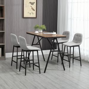 Conjunto mesa alta 5 peças cozinha poliéster castanho claro 4 bancos metal