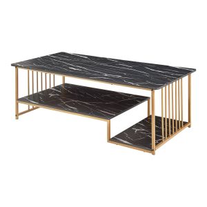 Mesa de centro - helloshop26 - console de apoio - aço - efeito mármore pret