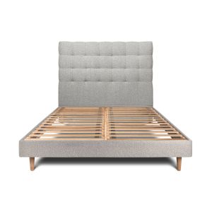 Cama de 135x190 cm com cabeceira estofada - tecido bouclette - cinzento
