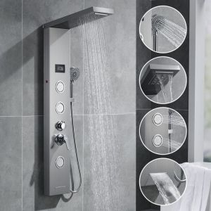 Painel de chuveiro hidromassagem - auralum - LED - aço inoxidável - 5 funçõ