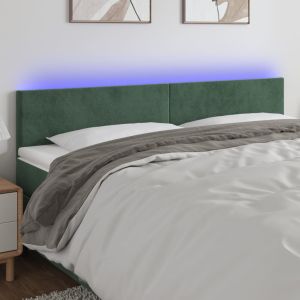 Cabeceira de cama c/luzes LED veludo 200x5x78/88cm verde-escuro ptob3465