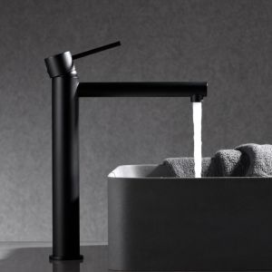 Misturador para lavabo alto preto fosco em latão e zama com cartucho cerâmi