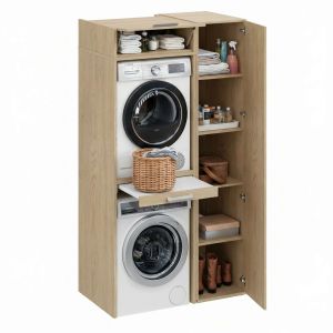 Conjunto de móveis para máquina de lavar e secar t-bath 111x208 cm carvalho