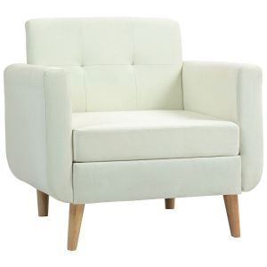 Poltrona poliéster, madeira de eucalipto e madeira de borracha color beige