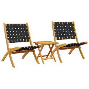 vidaXL sillas de jardín plegables con mesa 2 uds madera maciza negra